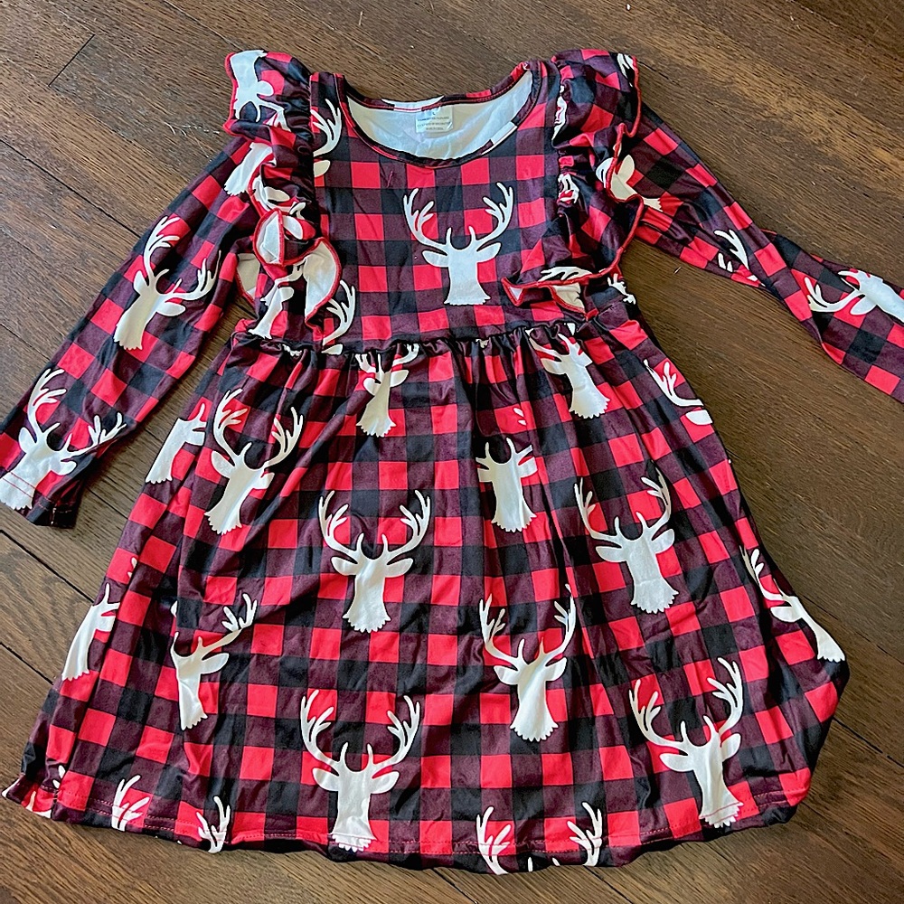 NEW never worn Buffalo check deer dress ruffle size L